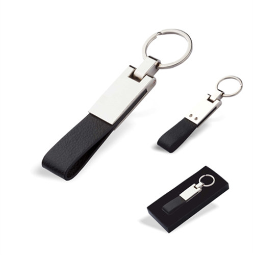 SİYAH Çift Taraflı Deri Anahtarlık